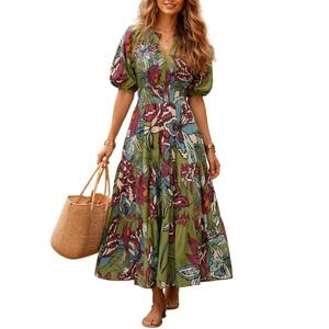 Conditions Apply Anthropologie Women's Block Printed Floral Boho Midi Dress Sz 4